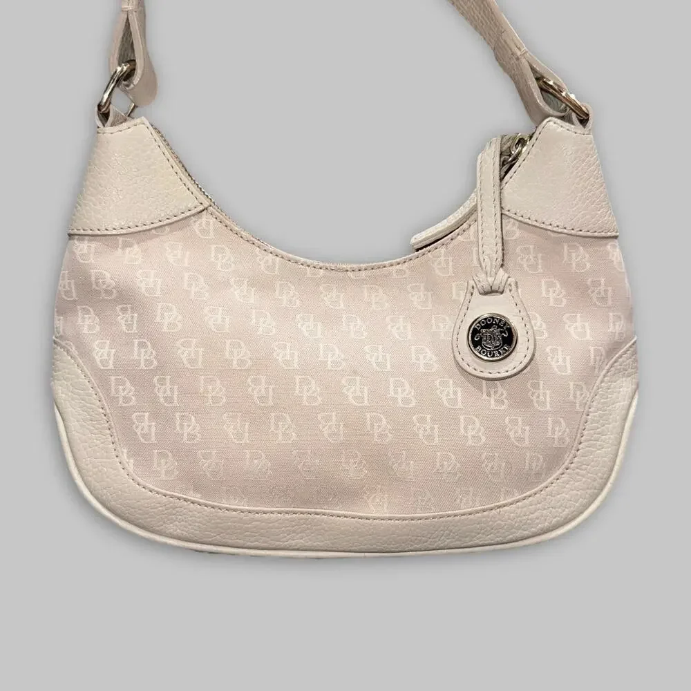 Vintage Dooney & Bourke Small Cream Monogram Hobo Shoulder Bag